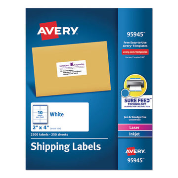 Avery® White Shipping Labels-bulk Packs, Inkjet-laser Printers, 3.5 X 5, White, 4-sheet, 250 Sheets-box freeshipping - TVN Wholesale